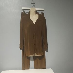 ColdWater Creek Elegant Brown Shirt and Pants Ensemble